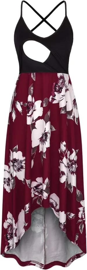 Women's Breastfeeding Floral Sundress Maternity Nursing Cami Dresses