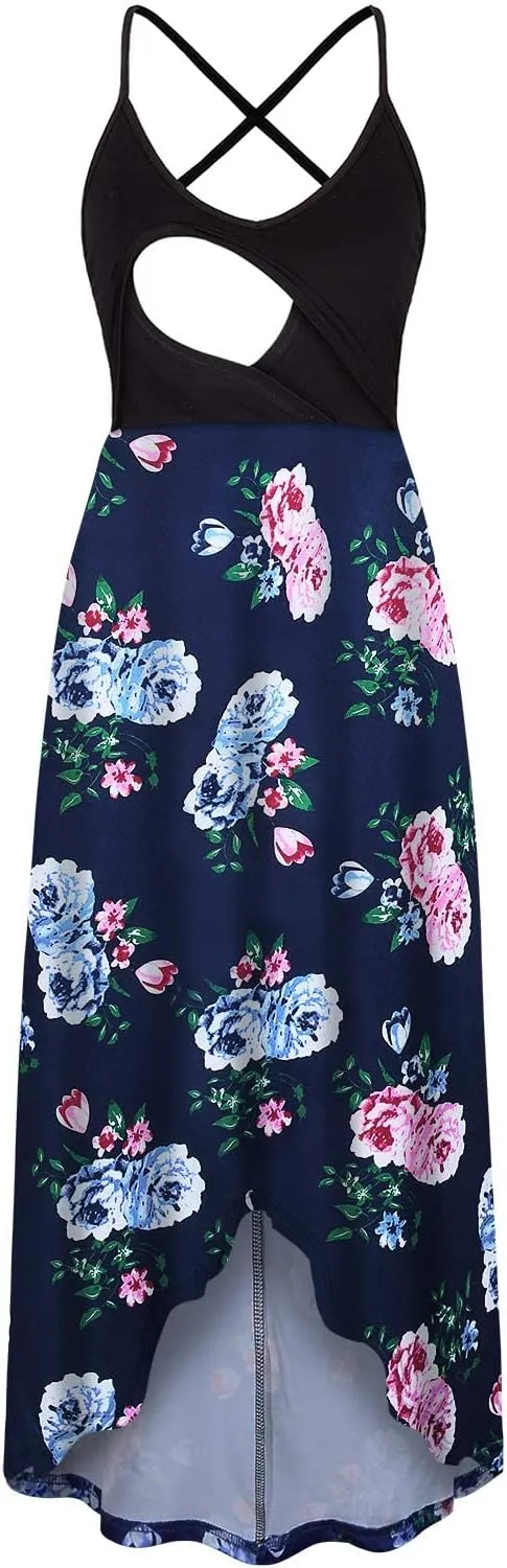 Women's Breastfeeding Floral Sundress Maternity Nursing Cami Dresses