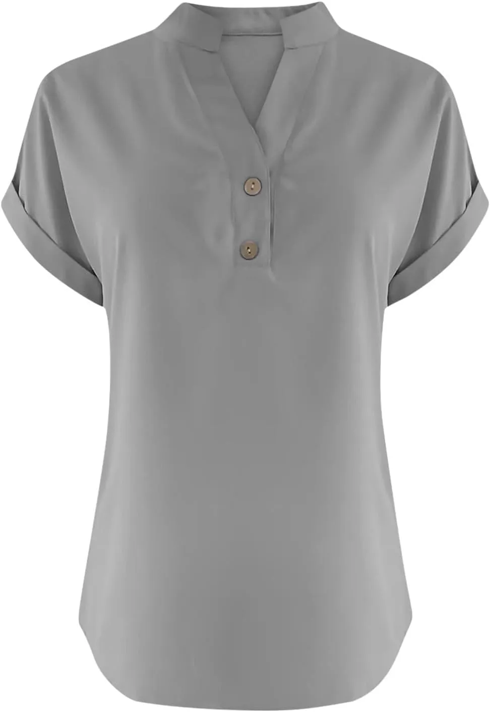 Womens Button Down Linen Shirts Short Sleeve V Neck Dressy Casual Business Work Blouses Loose Fit Summer Tunic Tops