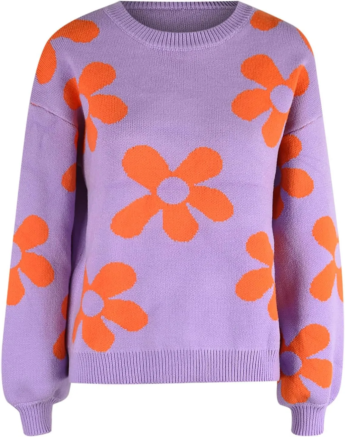 Women's Casual Flower Knitted Sweaters Crewneck Long Sleeve Chunky Cable Knit Pullover 2023 Fashion Clothes