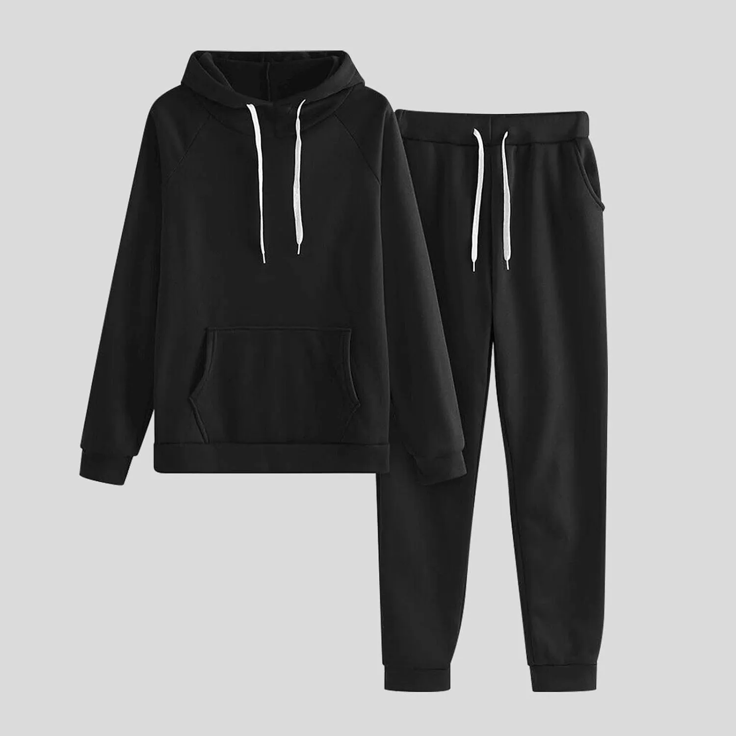Women's Casual Solid Hooded Drawstring Loose Long Sleeve Sweatshirt Tops And Long Pants Set Suits
