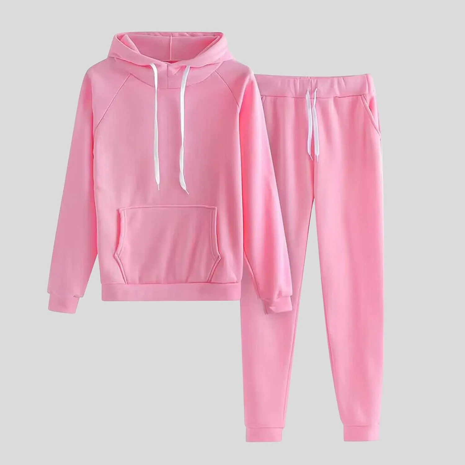Women's Casual Solid Hooded Drawstring Loose Long Sleeve Sweatshirt Tops And Long Pants Set Suits