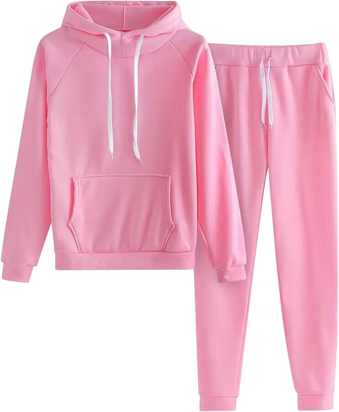 Women's Casual Solid Hooded Drawstring Loose Long Sleeve Sweatshirt Tops And Long Pants Set Suits