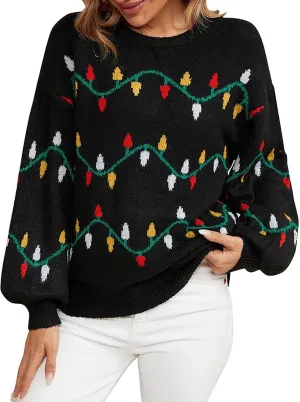 Womens Casual Tops Warm Christmas Print Cardigan Sweater Knit Pullover Crewneck Hoodie Fall Sweaters Women's Tops