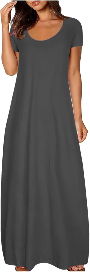 Women's Classic A-Line Dress with Pockets Comfort Fit Jersey Short Sleeve Casual Dresses