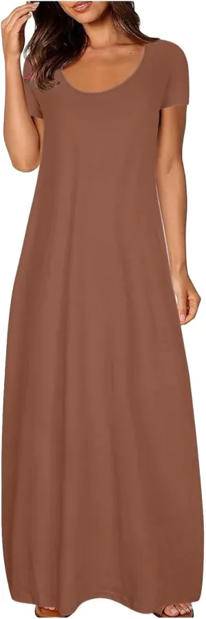 Women's Classic A-Line Dress with Pockets Comfort Fit Jersey Short Sleeve Casual Dresses