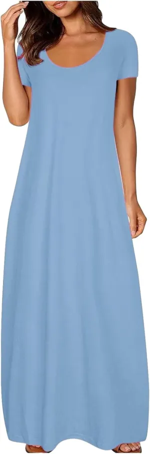 Women's Classic A-Line Dress with Pockets Comfort Fit Jersey Short Sleeve Casual Dresses