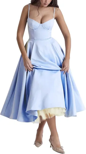 Womens Corset Dress Ball Gown Vintage Cocktail Dress Party Dress Tea Length Sleeveless Spaghetti Strap Prom Dress