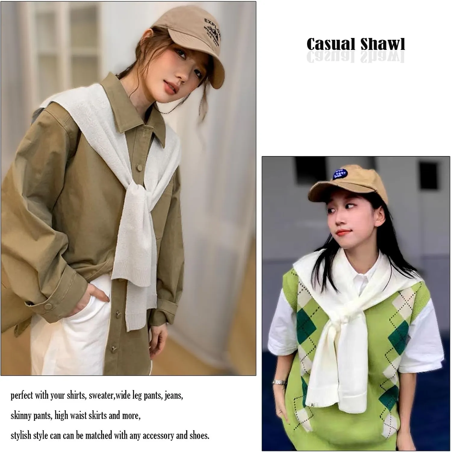 Women's Fashion Knitted Shawl - Khaki Sweater Shawl for Air-Conditioned Rooms