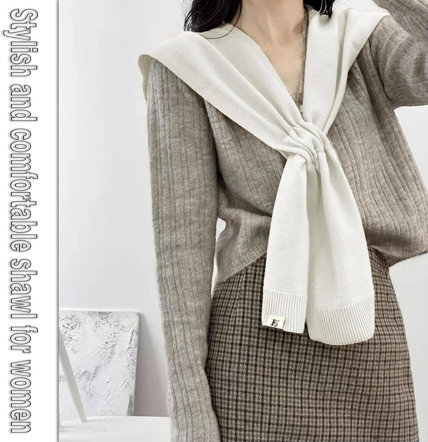 Women's Fashion Knitted Shawl - Khaki Sweater Shawl for Air-Conditioned Rooms