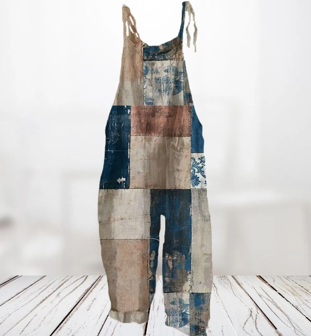 Womens Floral Overalls Sleeveless Spaghetti Strap Boho Printed Jumpsuits Wide Leg Bib Romper with Pockets