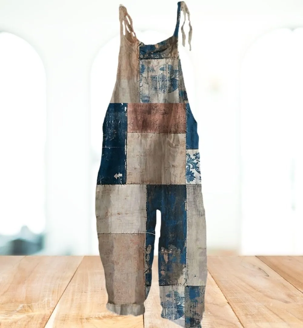 Womens Floral Overalls Sleeveless Spaghetti Strap Boho Printed Jumpsuits Wide Leg Bib Romper with Pockets