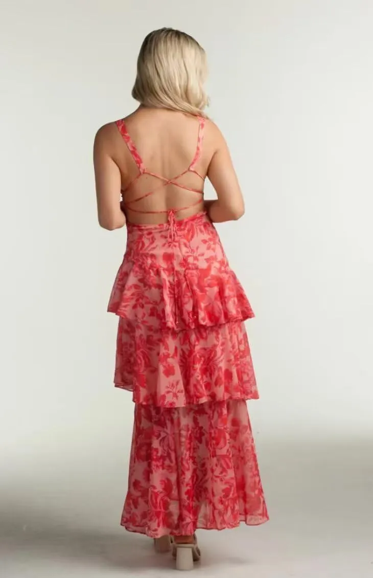 Women's Floral Prom Dresses Spaghetti Straps A Line Formal Maxi Dress Patchwork Satin Gown