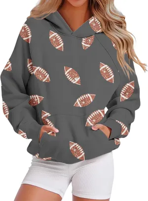 Womens Football Sequin Y2k Sweatshirt Crewneck Letter Graphic Pullover Long Sleeve Sweatshirt for Women 2024