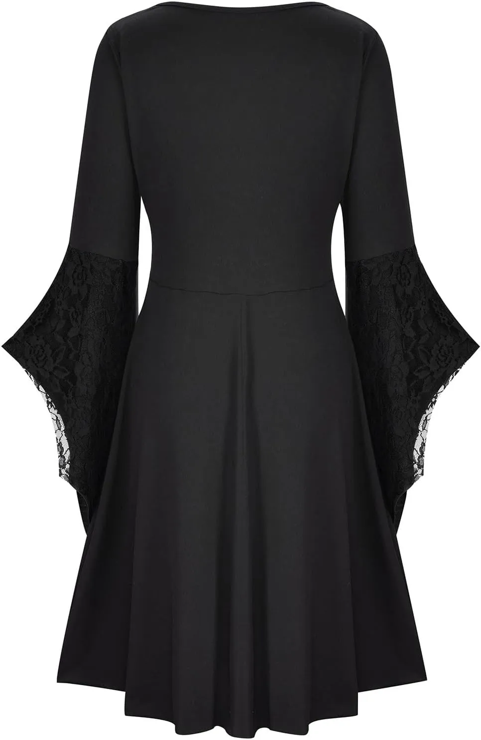 Womens Gothic Vampire Dress Flare Sleeve A Line Dress Lace Patchwork Square Neck 40s 50s Retro Halloween Party Dress
