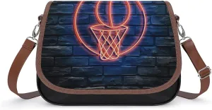 Women's Handbag Neon Basketball Satchel Bag Leather Crossbody Bag Waterproof Messenger Bag