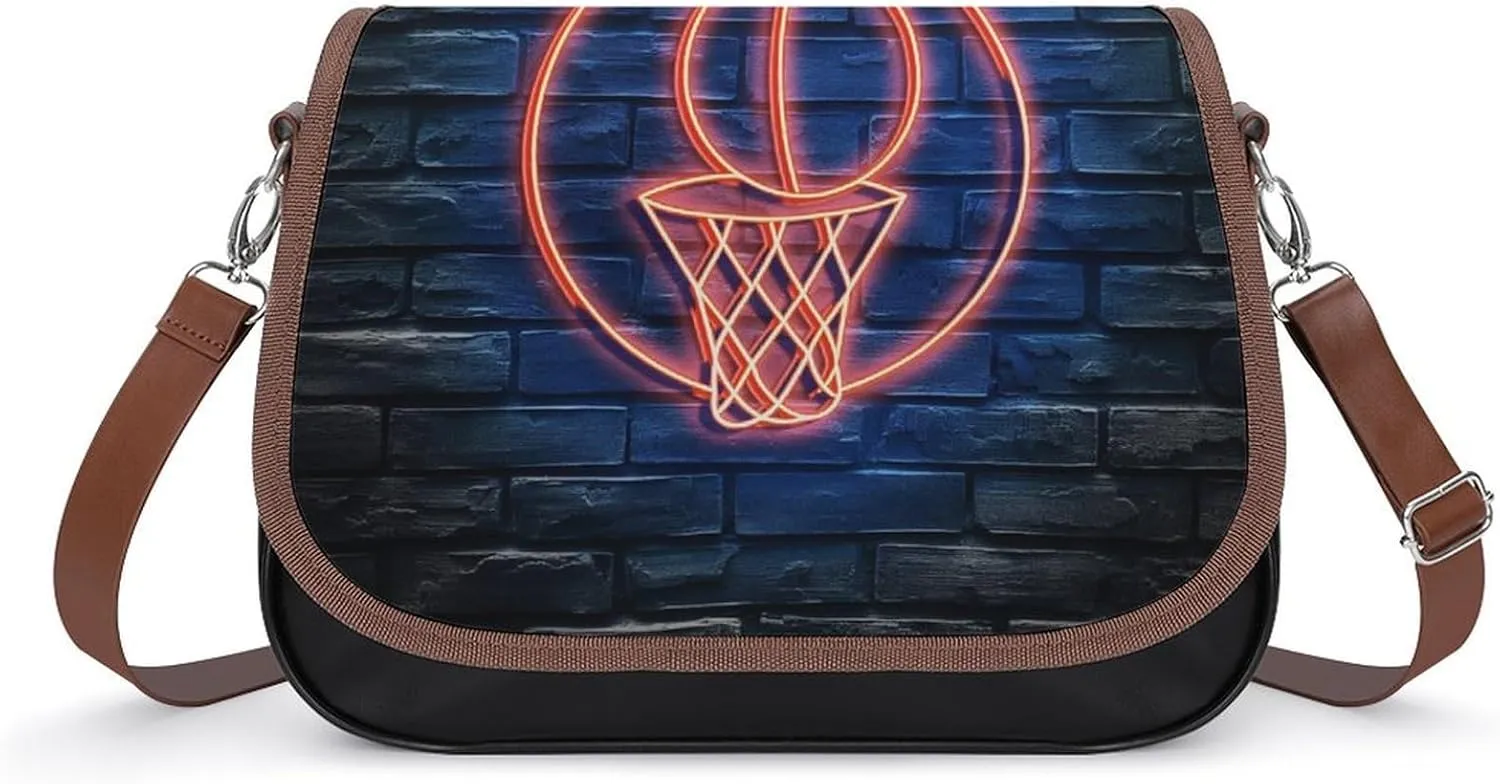 Women's Handbag Neon Basketball Satchel Bag Leather Crossbody Bag Waterproof Messenger Bag