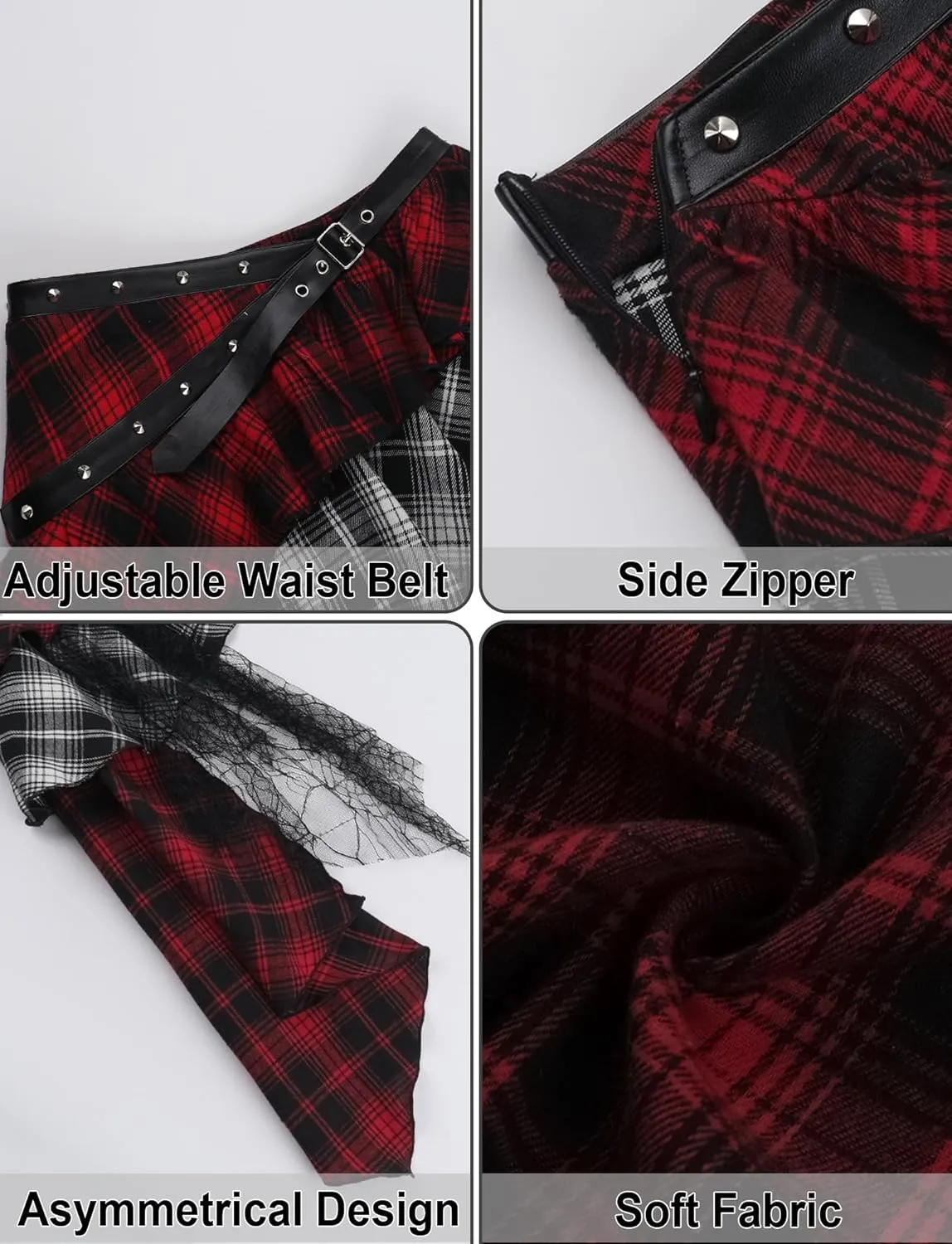 Women's High Waist Mini Skirt Gothic Punk Plaid Skirts Lace-Up Y2k Pleated Skirt