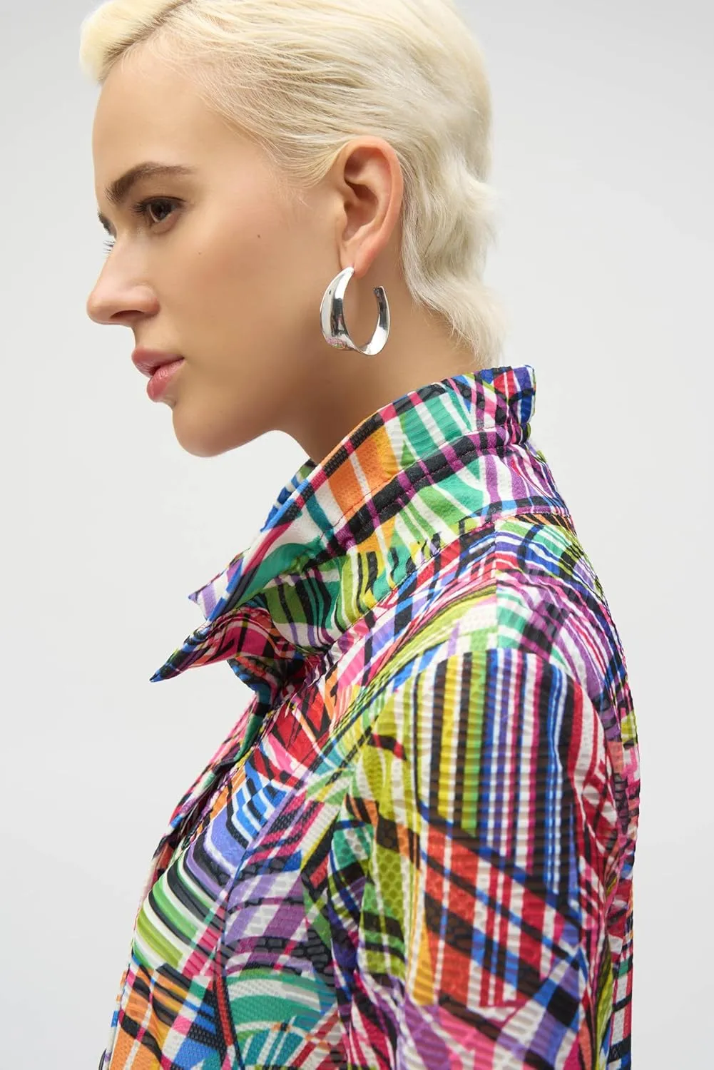 Women's Jacquard Stripe Patchwork Print Trapeze Jacket