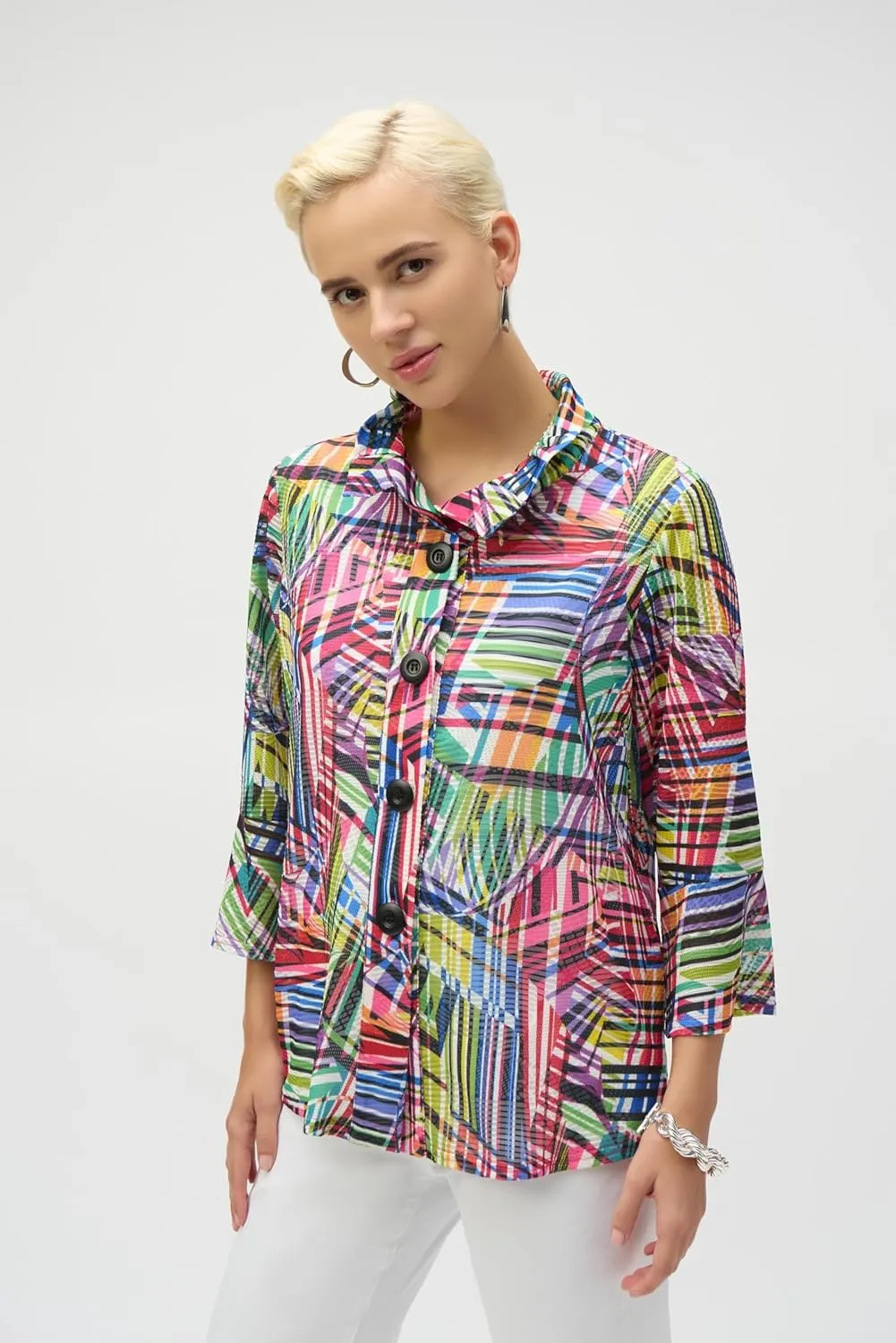 Women's Jacquard Stripe Patchwork Print Trapeze Jacket