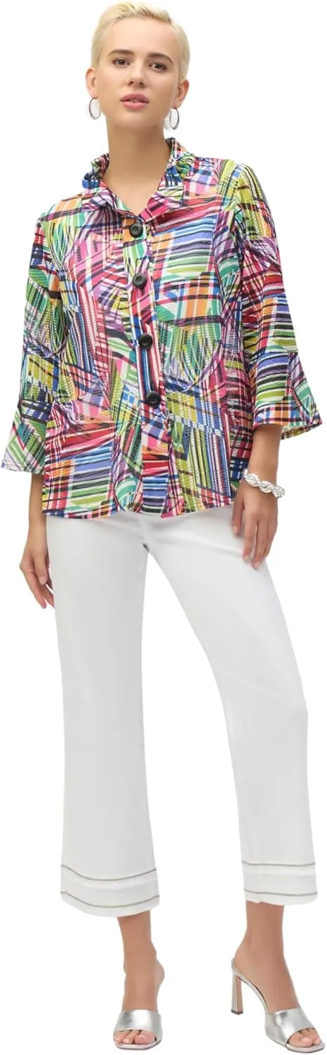 Women's Jacquard Stripe Patchwork Print Trapeze Jacket