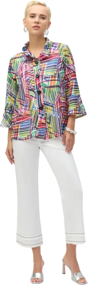 Women's Jacquard Stripe Patchwork Print Trapeze Jacket