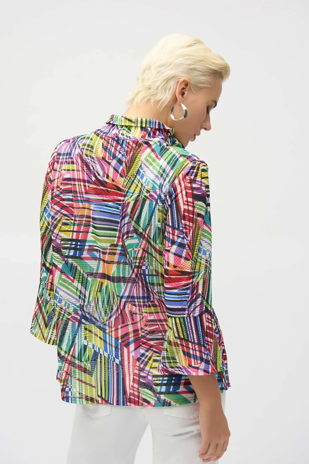 Women's Jacquard Stripe Patchwork Print Trapeze Jacket
