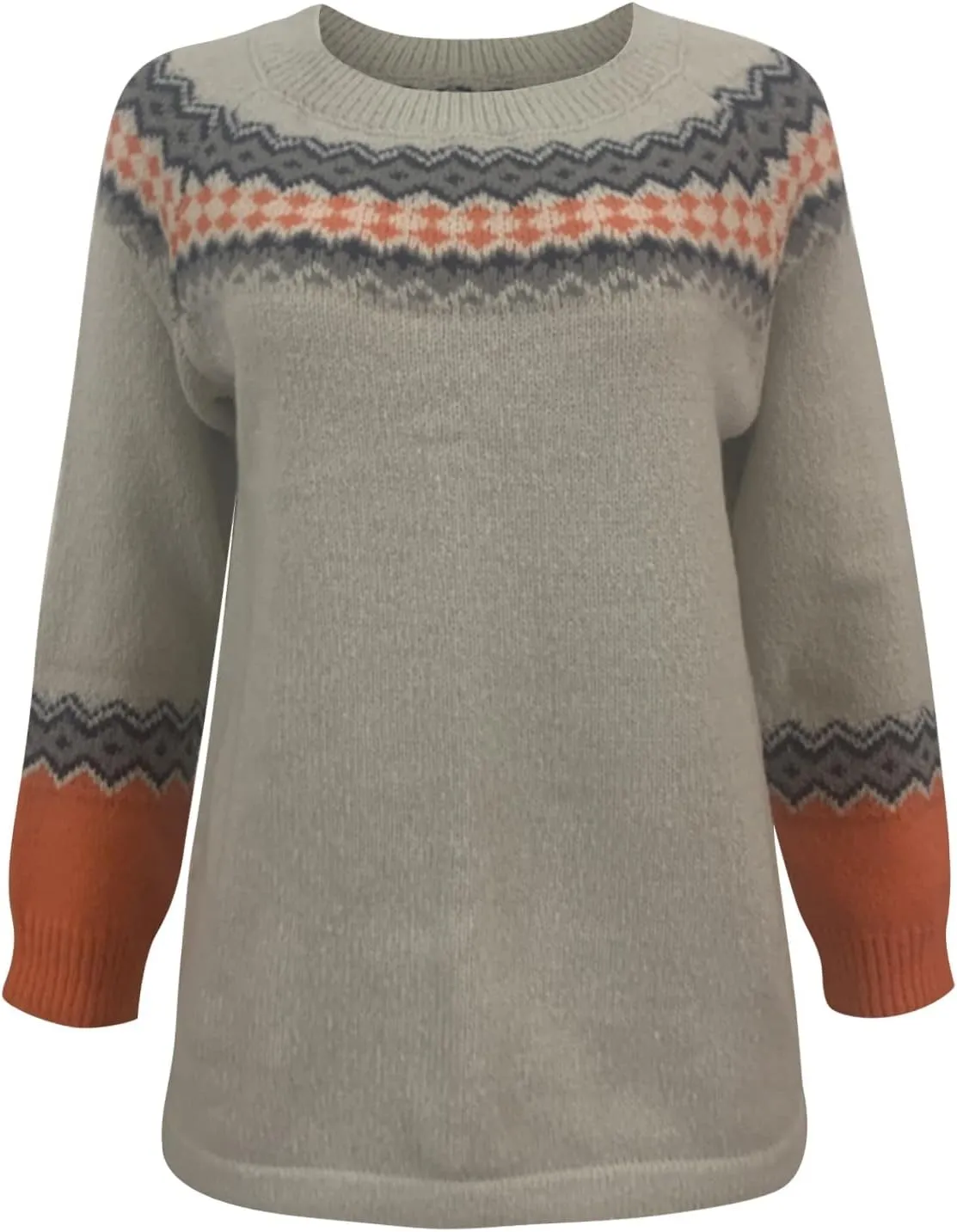 Womens Knitted Fair Isle Print Retro Sweater Long Sleeve Crewneck Sweater Ugly Christmas Fall Sweaters for Women 2024