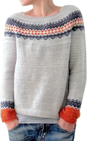 Womens Knitted Fair Isle Print Retro Sweater Long Sleeve Crewneck Sweater Ugly Christmas Fall Sweaters for Women 2024