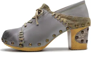Women's Leather Oxford Shoes Handmade Patchwork boots Retro Ethnic Style Chunky Heel lace up Sneaker