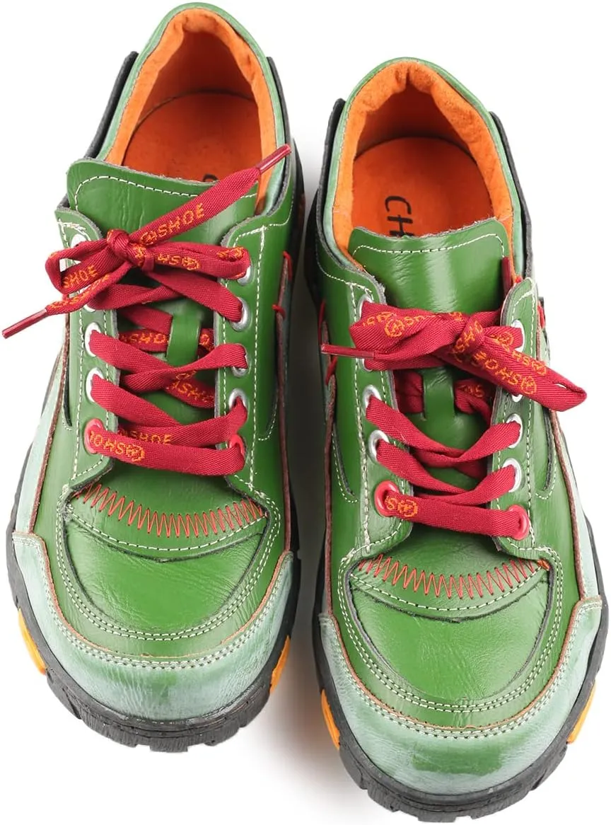 Women's Leather Patchwork Shoes Lace-Up Casual Shoes