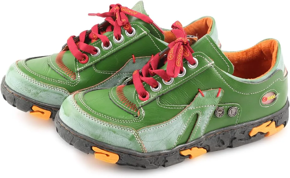 Women's Leather Patchwork Shoes Lace-Up Casual Shoes