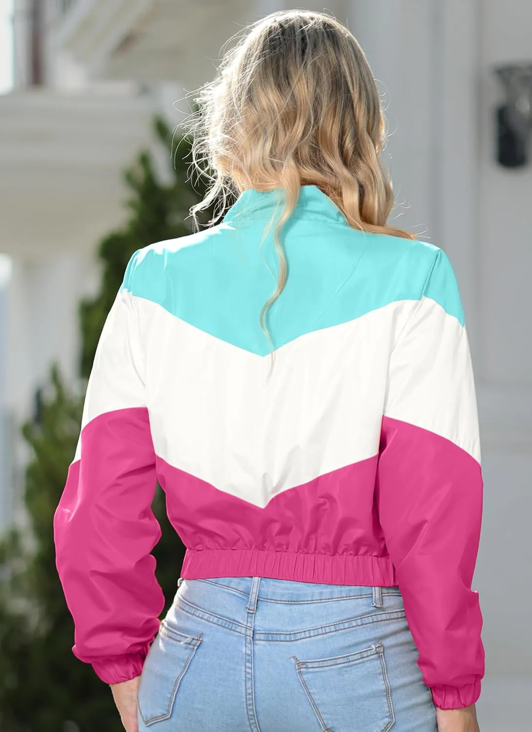 Women’s Lightweight Windbreaker Sport Jacket Zip Up Color Block Coat Casual Long Sleeve Jogging Outerwear