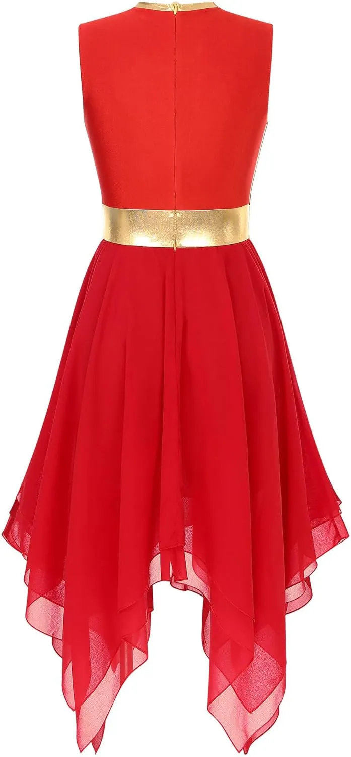 Women's Lyrical Praise Dance Dress Worship Tunic Metallic Color Block Irregular Hem Performance Costume
