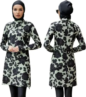 Womens Muslim Swimsuits Solid Color Swim Full Coverage Swimwear Modest Islamic Arabic Ladies Swimming Burkini Bathing Suit
