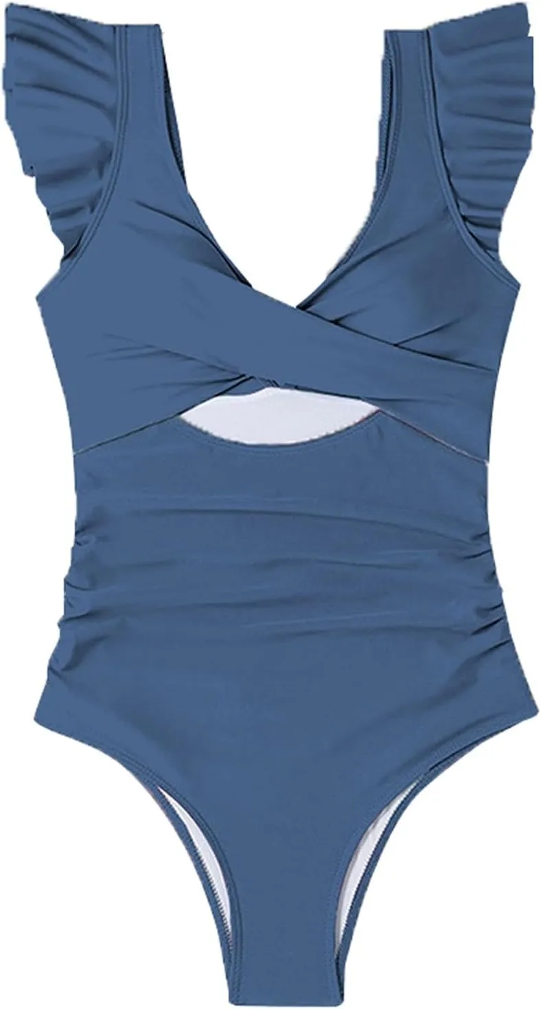 Women's One-Piece Coverage Swimsuit Swimsuit Top for Women Tummy Control Ruched Bathing Suit Swim Suits for Women