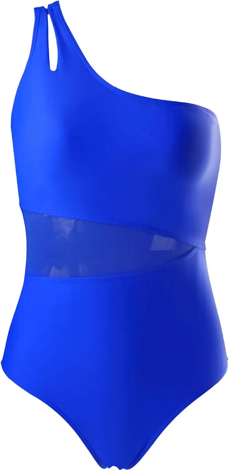 Womens One Shoulder One-Piece Swimsuits Bathing Suits Tummy Control Full Coverage Slimming Swimwear