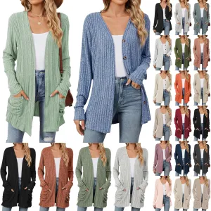 Womens Open Front Cardigan Lightweight Casual Long Sleeve Knit Sweaters Solid Color Outwear Fall Loungewear
