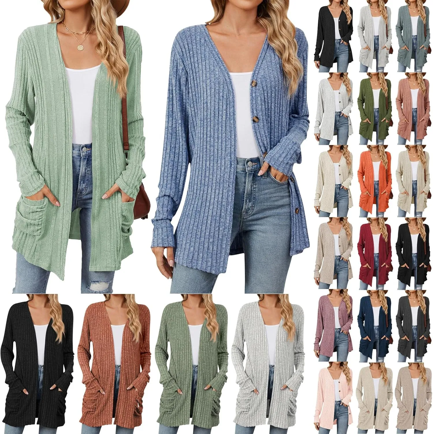 Womens Open Front Cardigan Lightweight Casual Long Sleeve Knit Sweaters Solid Color Outwear Fall Loungewear
