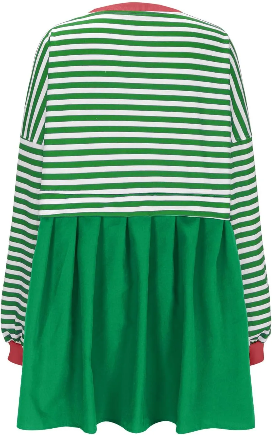 Women's Oversized Casual Sweatshirt Patchwork Dress Long Sleeve Classic Stripe Dress Crew Neck Pleated Mini Dresses