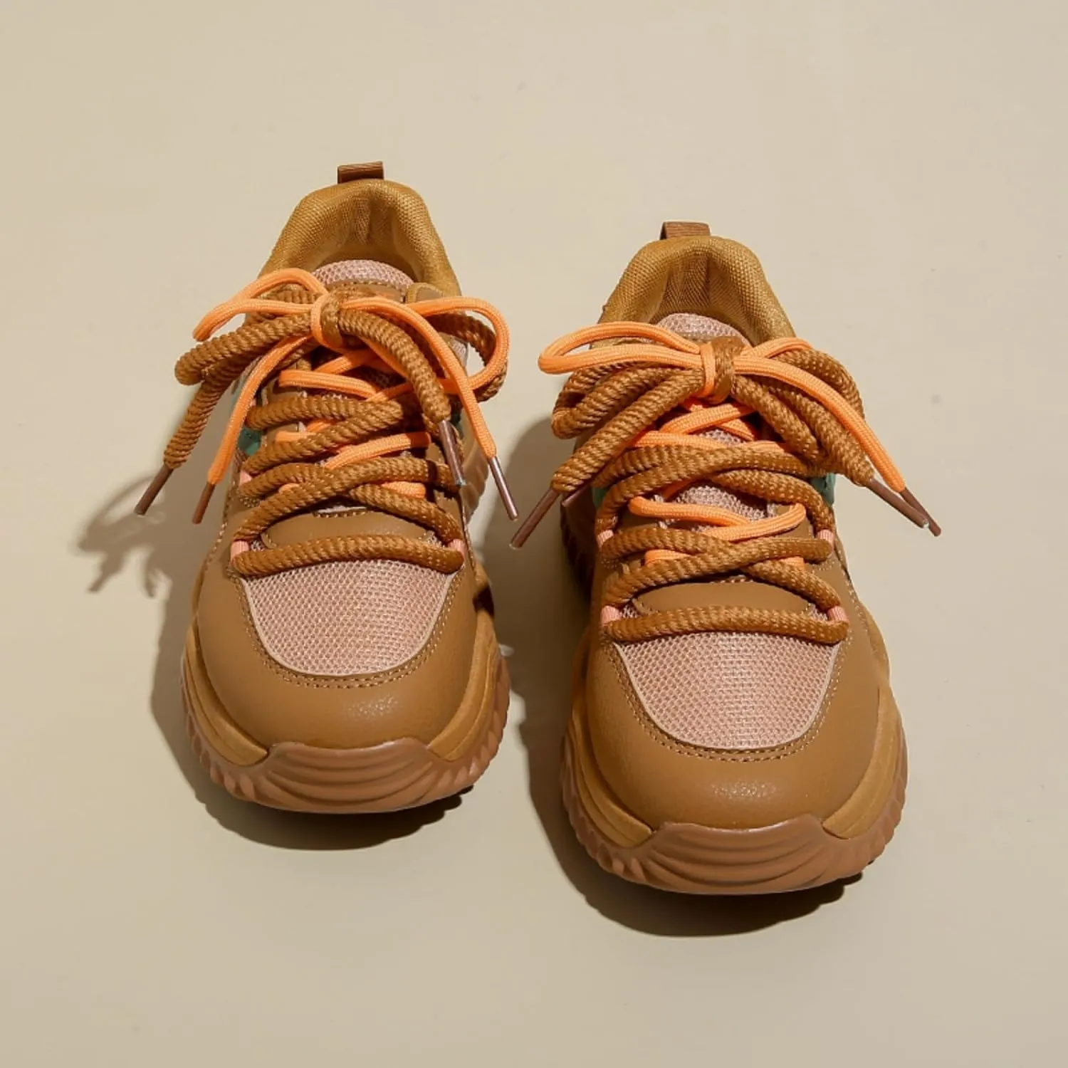 Women's Platform Sneakers, Fashion Chunky Casual Shoes with Colorful Patchwork and Retro Braided Design for Walking