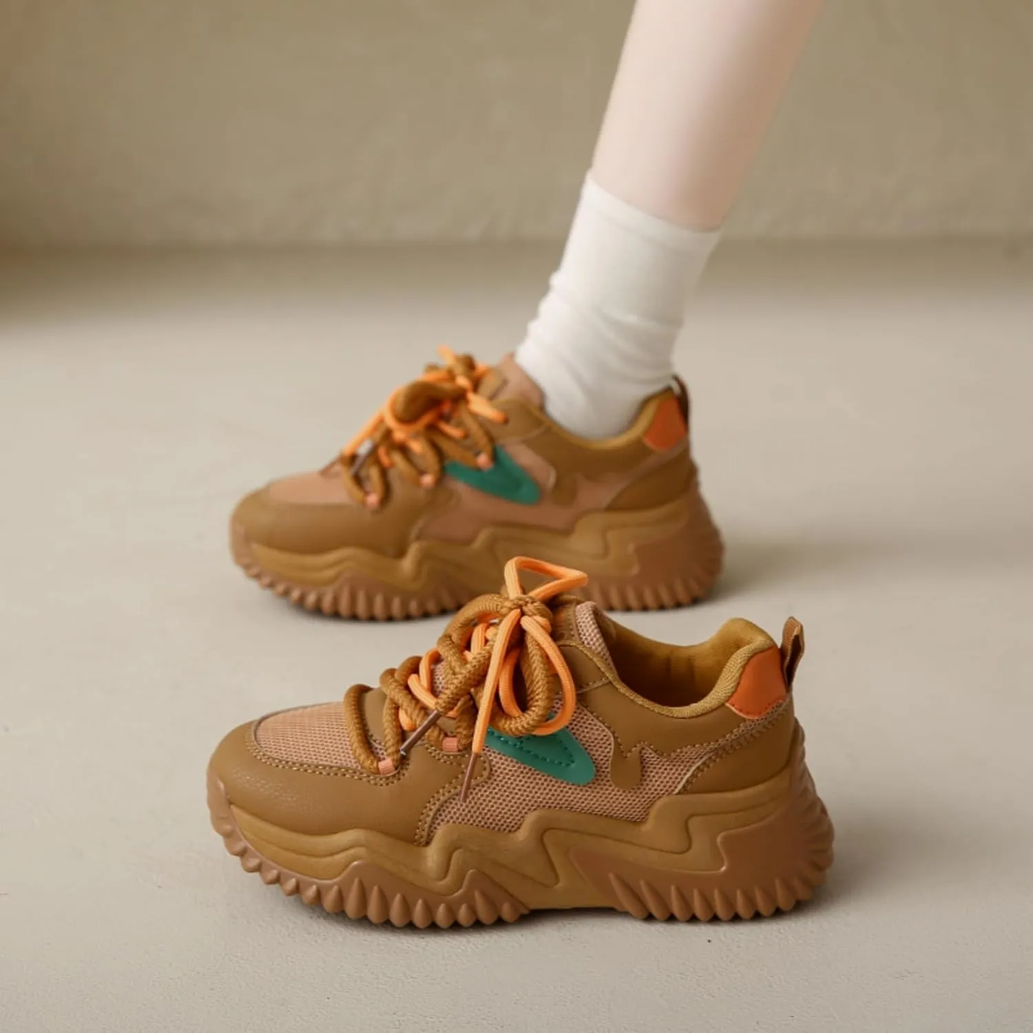 Women's Platform Sneakers, Fashion Chunky Casual Shoes with Colorful Patchwork and Retro Braided Design for Walking