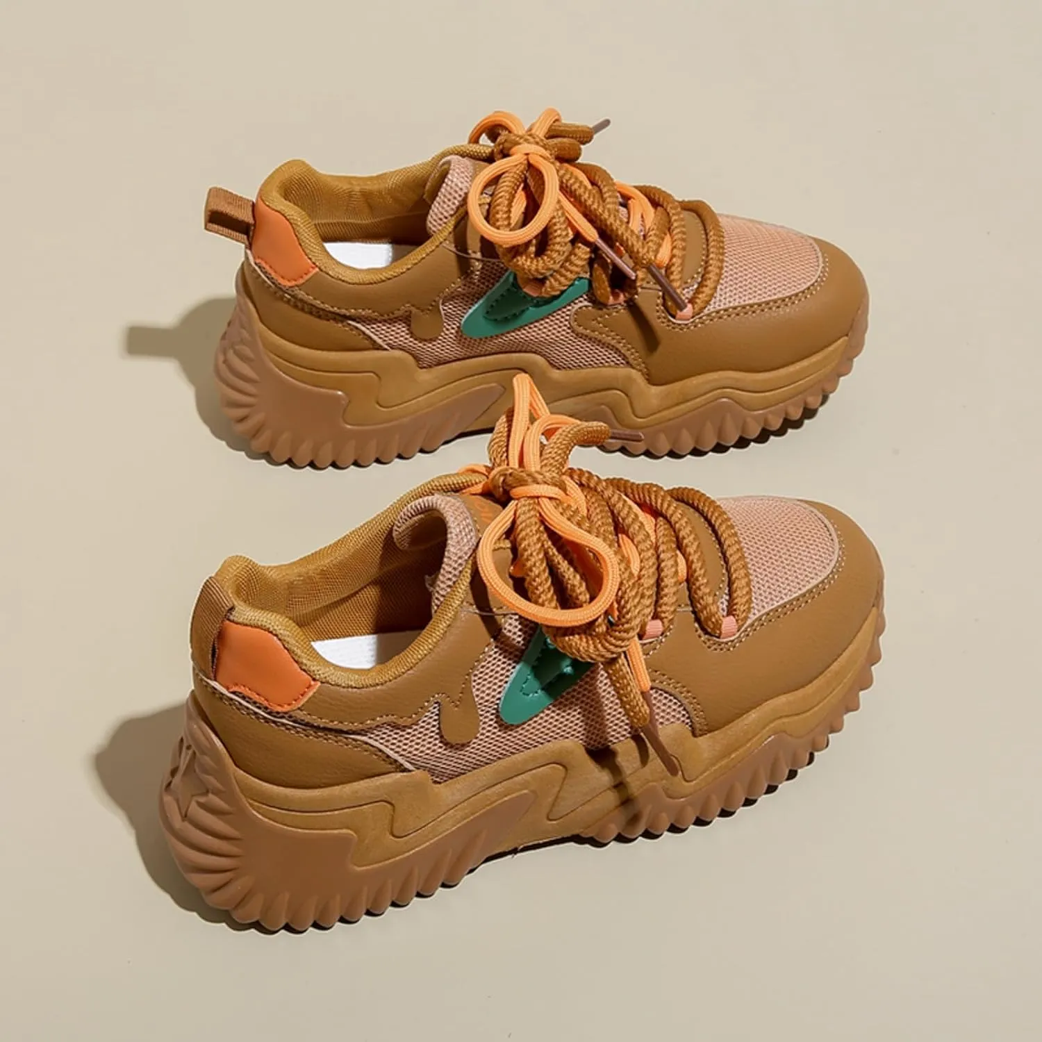 Women's Platform Sneakers, Fashion Chunky Casual Shoes with Colorful Patchwork and Retro Braided Design for Walking