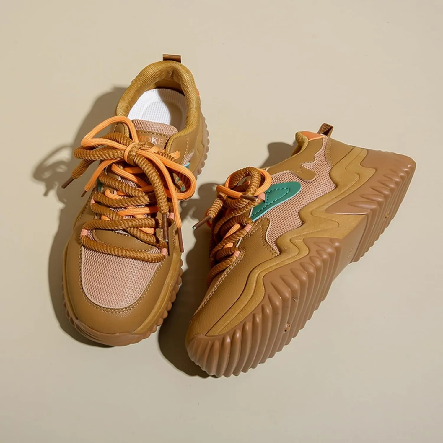 Women's Platform Sneakers, Fashion Chunky Casual Shoes with Colorful Patchwork and Retro Braided Design for Walking