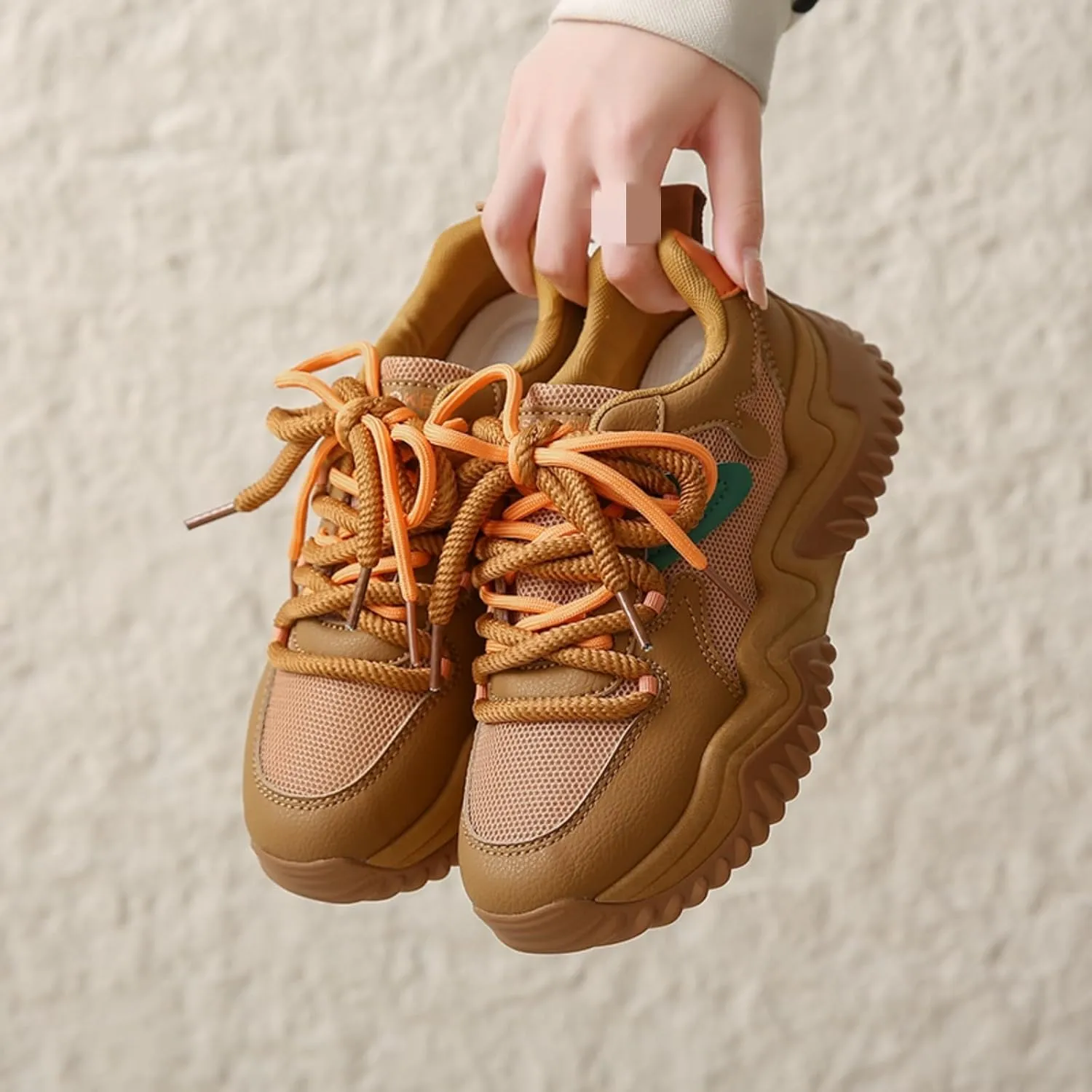 Women's Platform Sneakers, Fashion Chunky Casual Shoes with Colorful Patchwork and Retro Braided Design for Walking