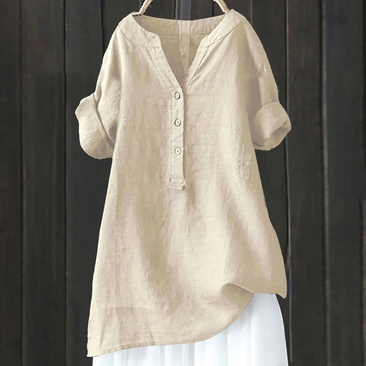 Womens Short Sleeve Linen Shirts Casual Crewneck Soft T Shirts Embroidery Loose Fit Summer Tshirt