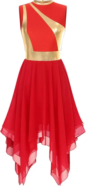 Womens Sleeveless Praise Dance Costume Irregular Hem Church Worship Dance Tunic Overlays