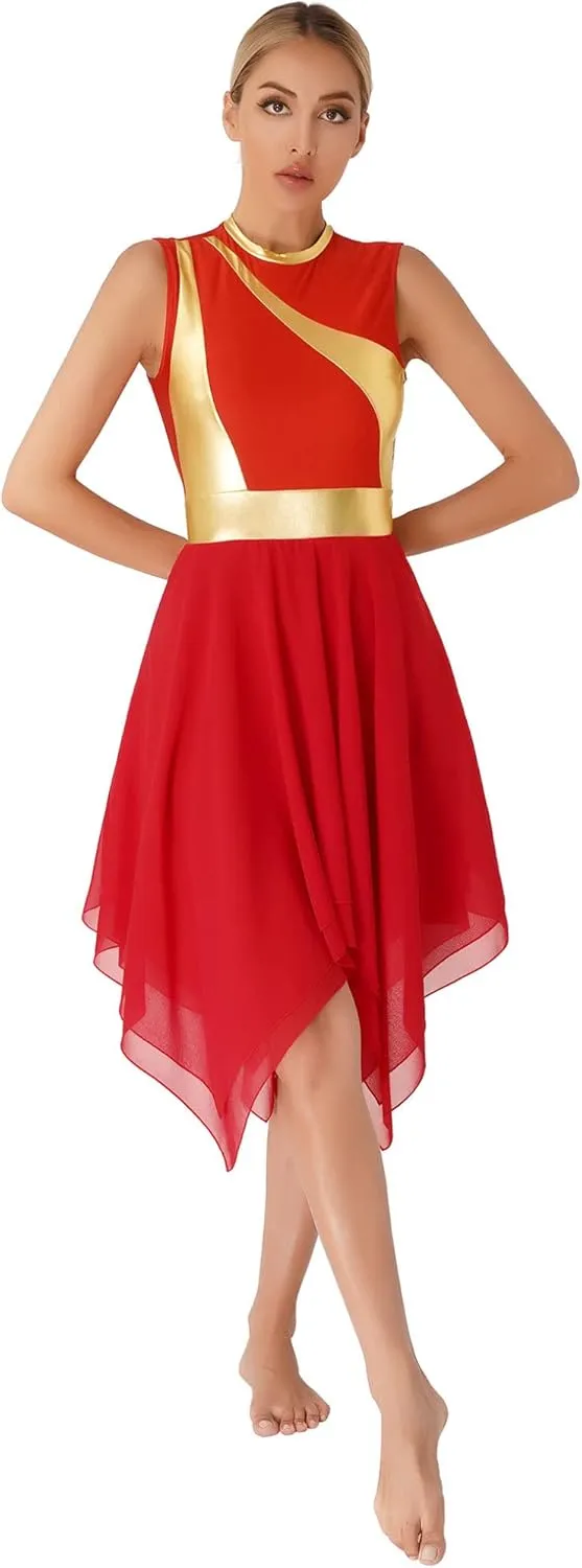 Womens Sleeveless Praise Dance Costume Irregular Hem Church Worship Dance Tunic Overlays