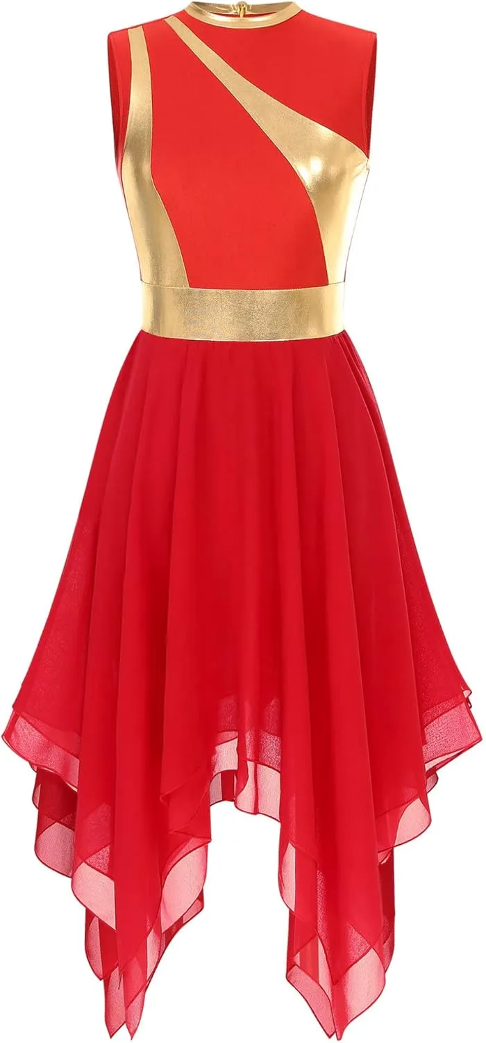 Womens Sleeveless Praise Dance Costume Irregular Hem Church Worship Dance Tunic Overlays