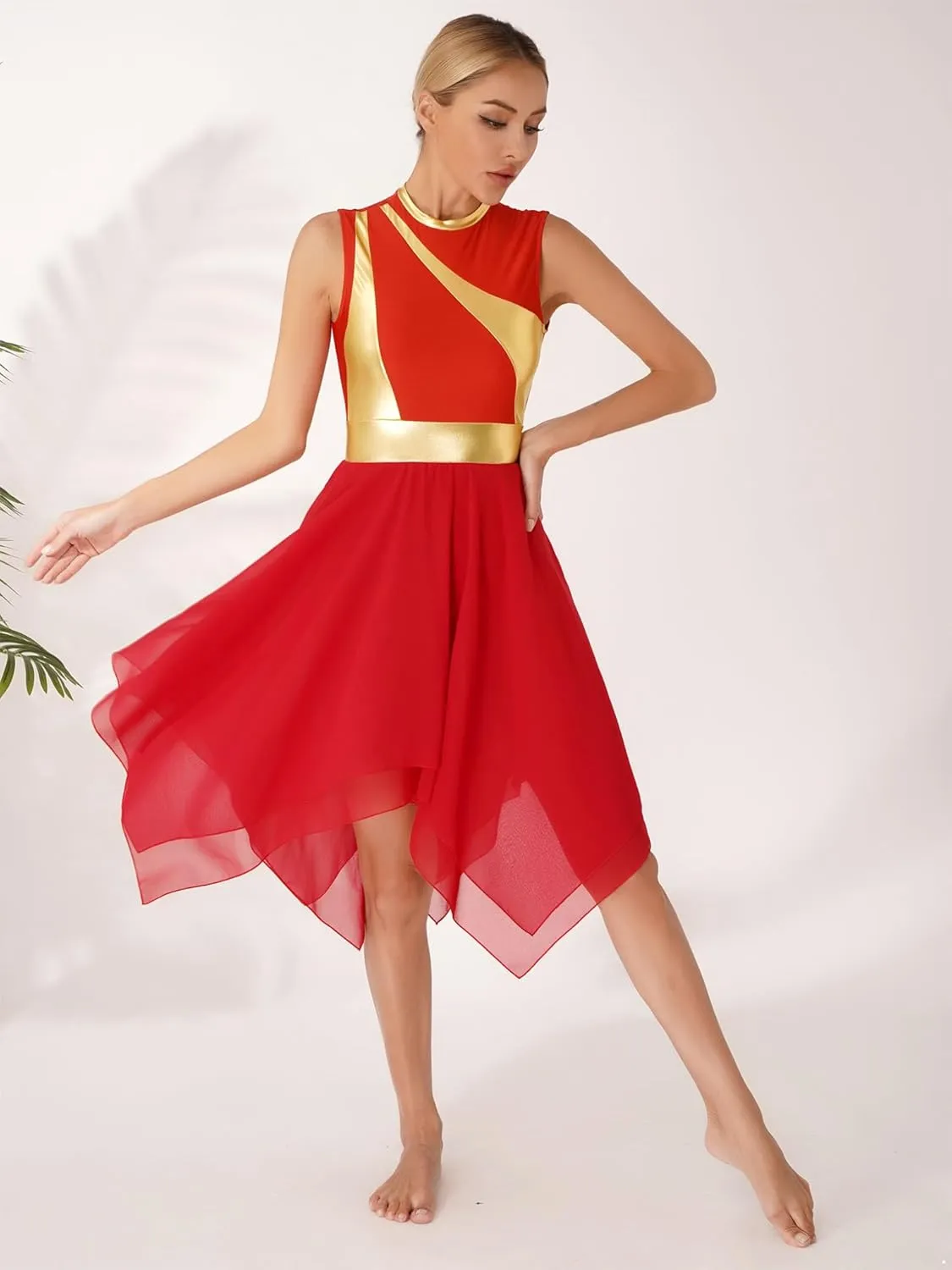 Womens Sleeveless Praise Dance Costume Irregular Hem Church Worship Dance Tunic Overlays